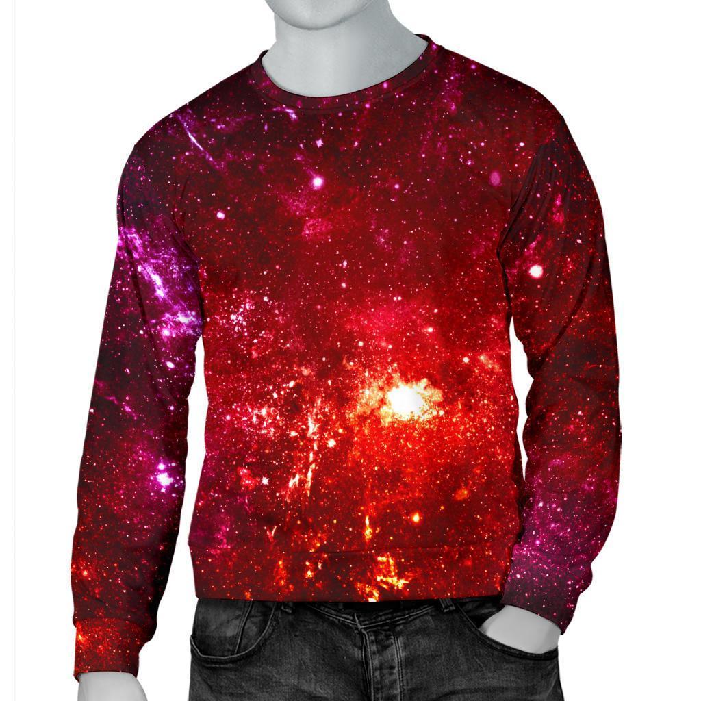 Fiery Nebula Universe Galaxy Space Print Men's Crewneck Sweatshirt GearFrost