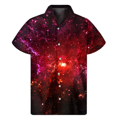 Fiery Nebula Universe Galaxy Space Print Men's Short Sleeve Shirt