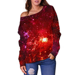 Fiery Nebula Universe Galaxy Space Print Off Shoulder Sweatshirt GearFrost