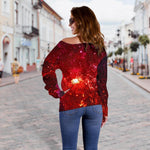 Fiery Nebula Universe Galaxy Space Print Off Shoulder Sweatshirt GearFrost