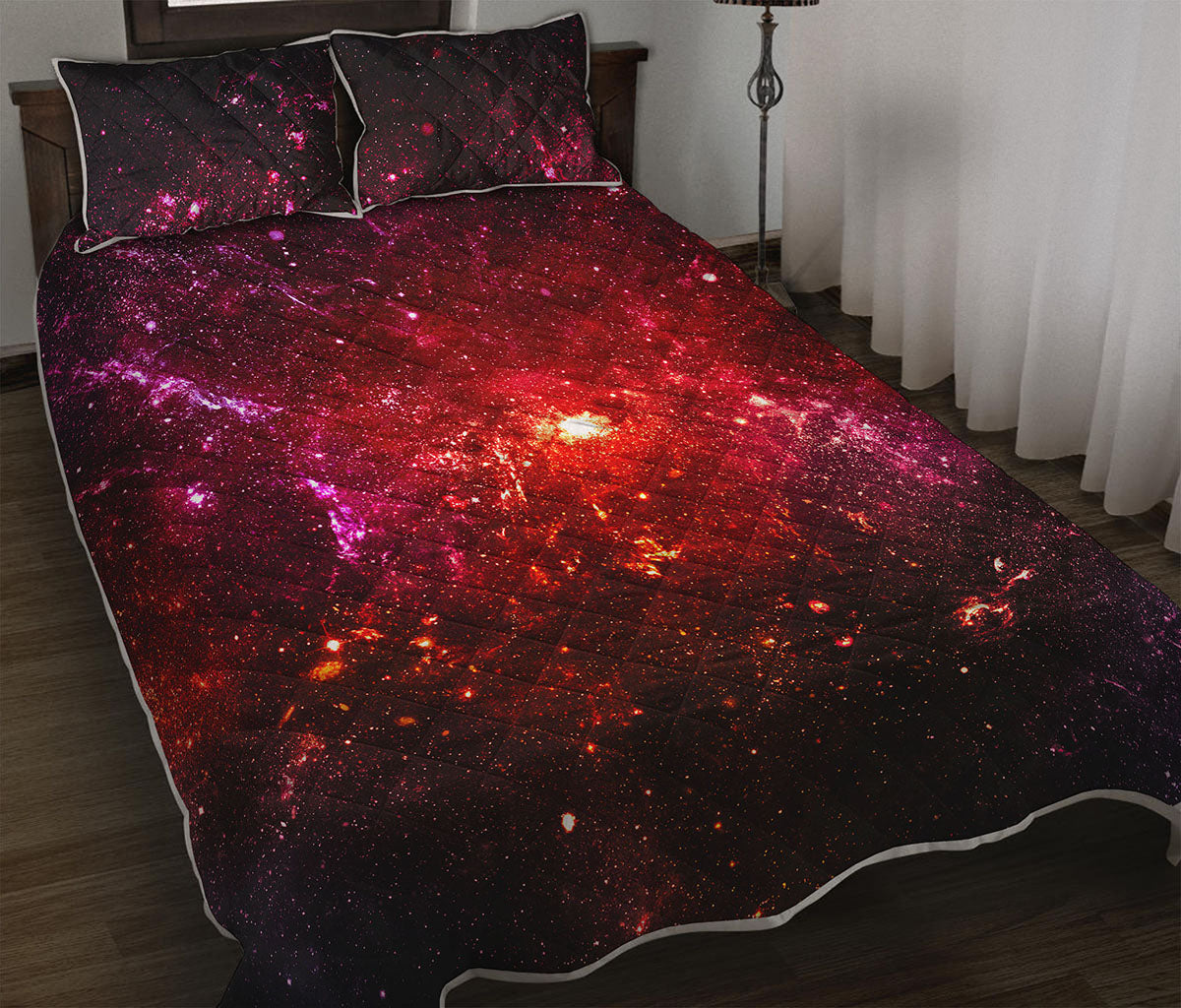 Fiery Nebula Universe Galaxy Space Print Quilt Bed Set