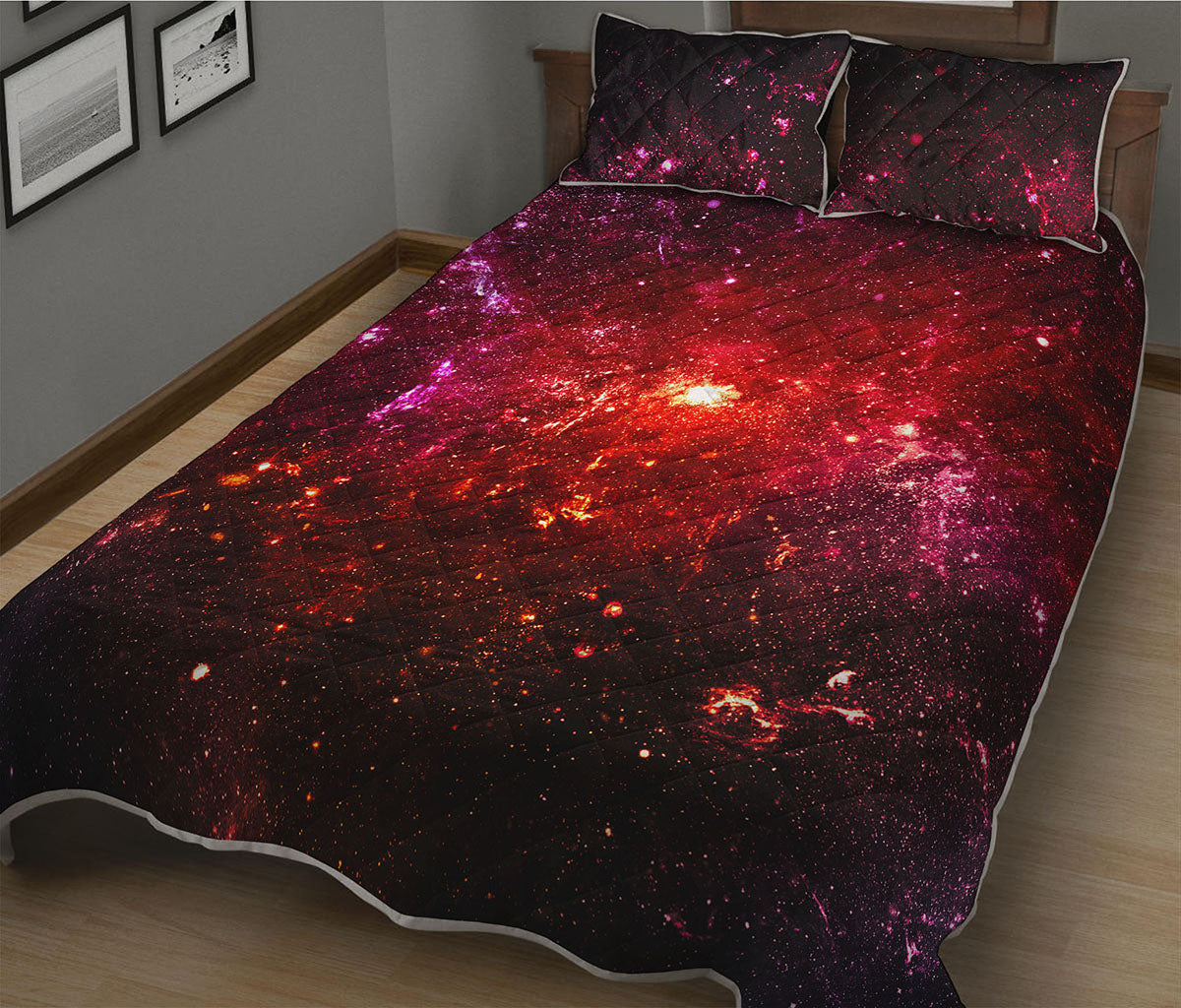 Fiery Nebula Universe Galaxy Space Print Quilt Bed Set