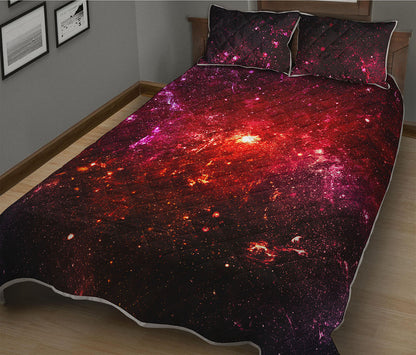 Fiery Nebula Universe Galaxy Space Print Quilt Bed Set