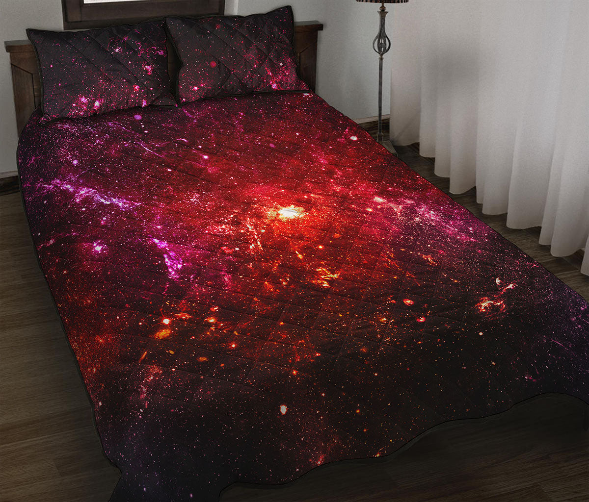Fiery Nebula Universe Galaxy Space Print Quilt Bed Set