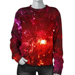 Fiery Nebula Universe Galaxy Space Print Women's Crewneck Sweatshirt GearFrost