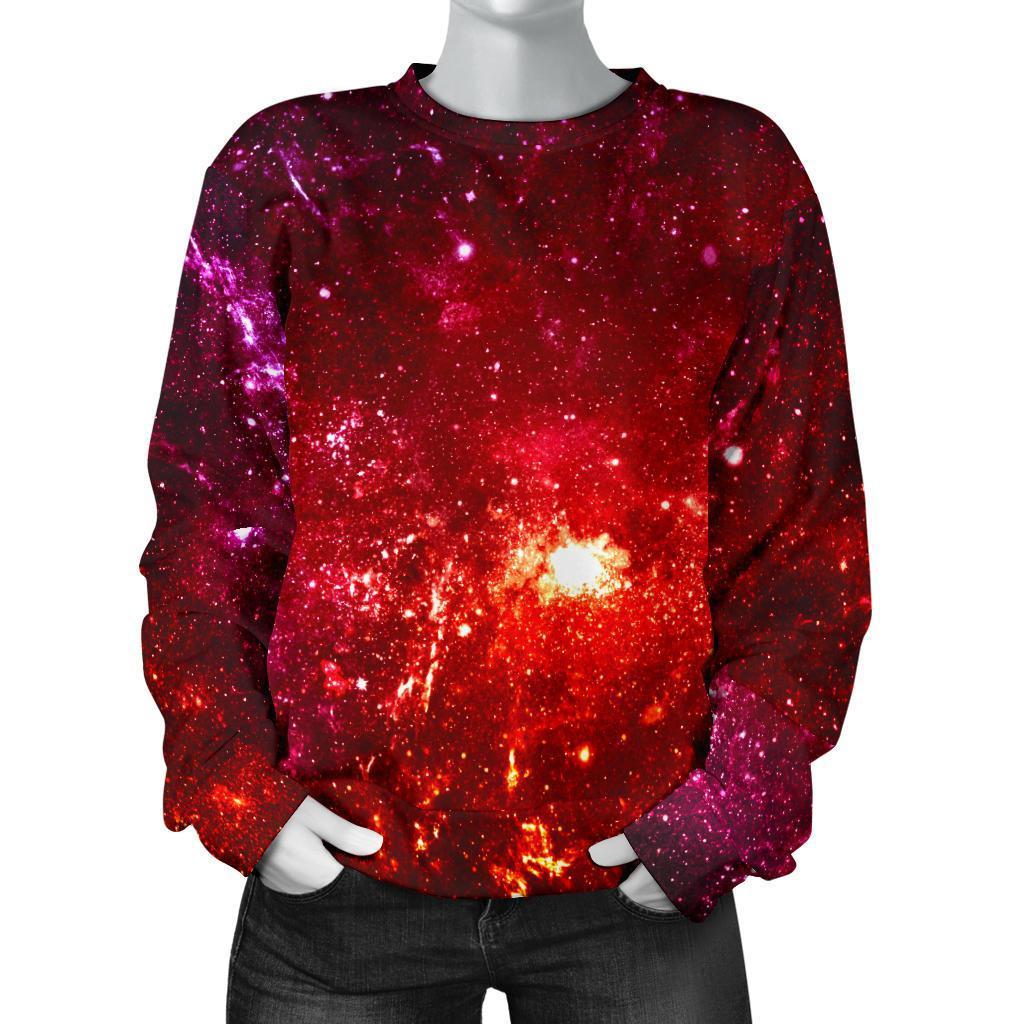 Fiery Nebula Universe Galaxy Space Print Women's Crewneck Sweatshirt GearFrost