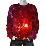Fiery Nebula Universe Galaxy Space Print Women's Crewneck Sweatshirt GearFrost