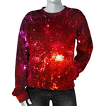 Fiery Nebula Universe Galaxy Space Print Women's Crewneck Sweatshirt GearFrost
