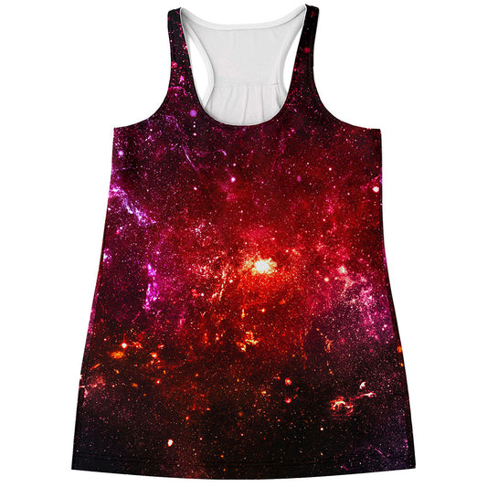 Fiery Nebula Universe Galaxy Space Print Women's Racerback Tank Top