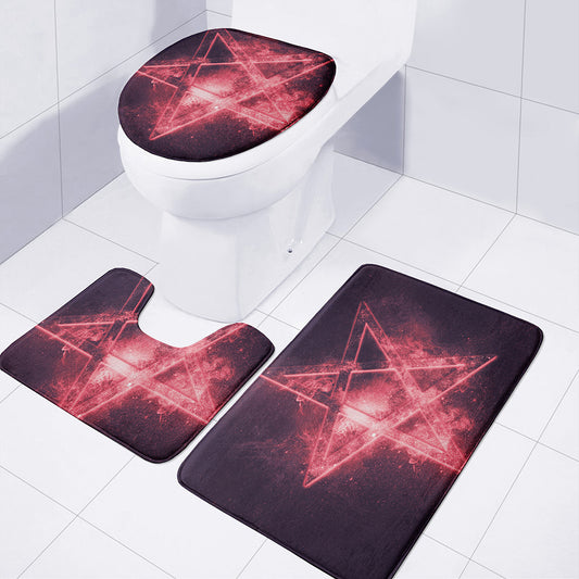Fiery Reversed Pentagram Print 3 Piece Bath Mat Set