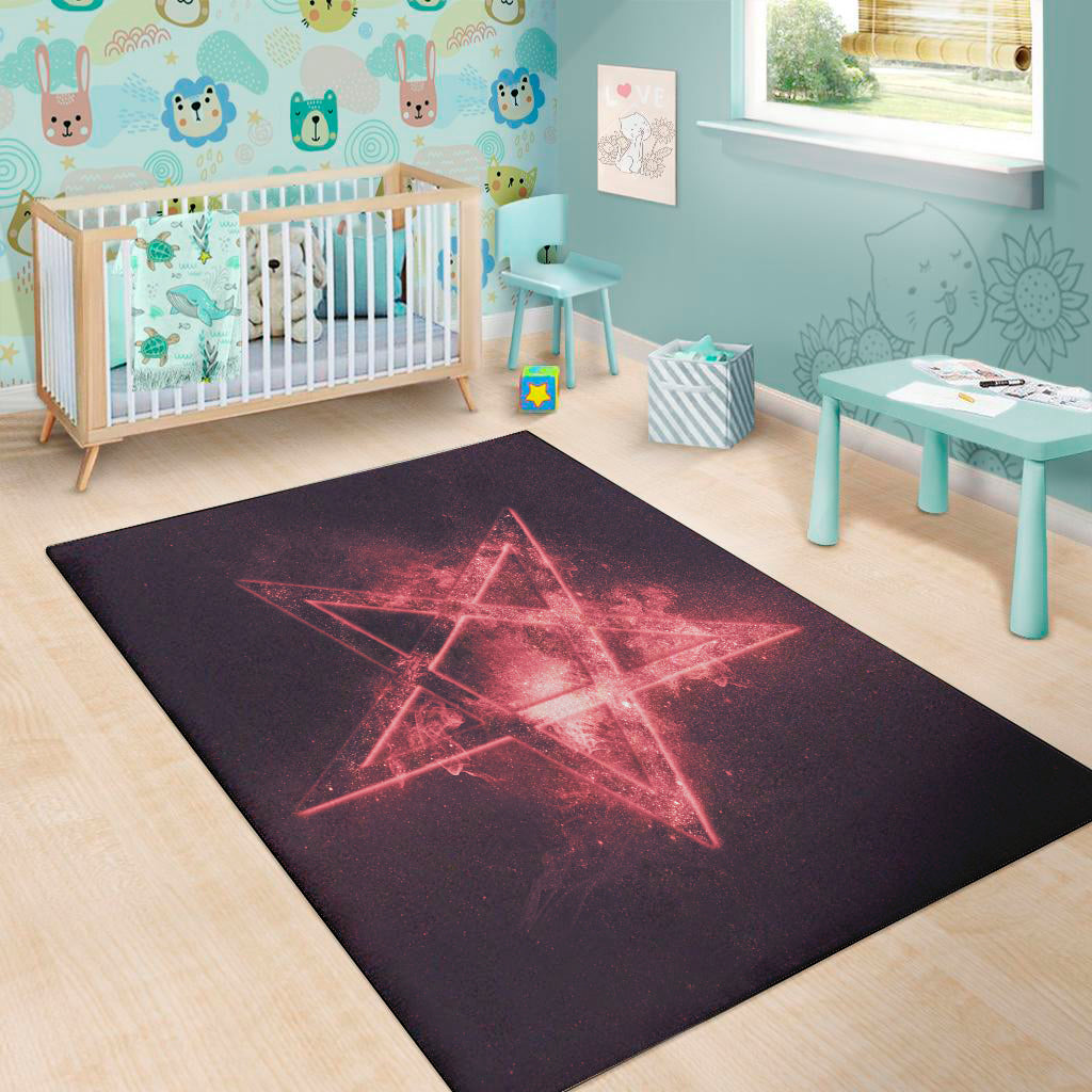 Fiery Reversed Pentagram Print Area Rug