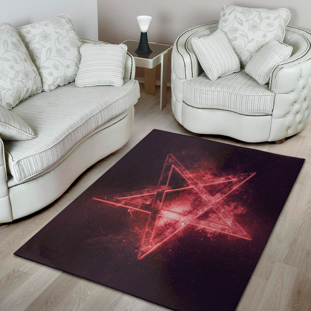 Fiery Reversed Pentagram Print Area Rug