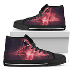 Fiery Reversed Pentagram Print Black High Top Shoes