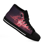Fiery Reversed Pentagram Print Black High Top Shoes