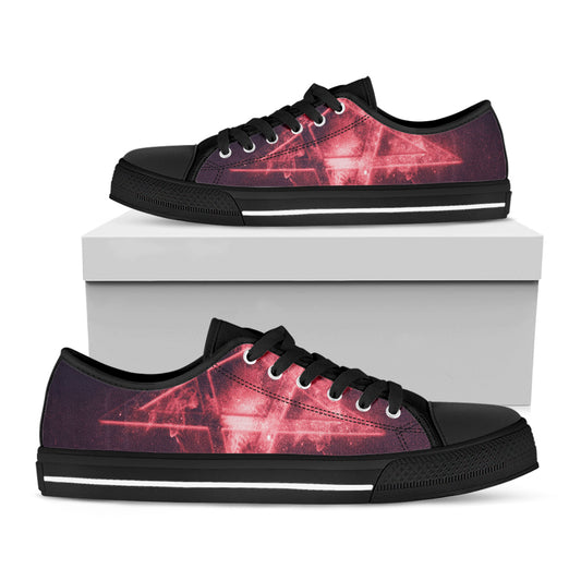 Fiery Reversed Pentagram Print Black Low Top Shoes 