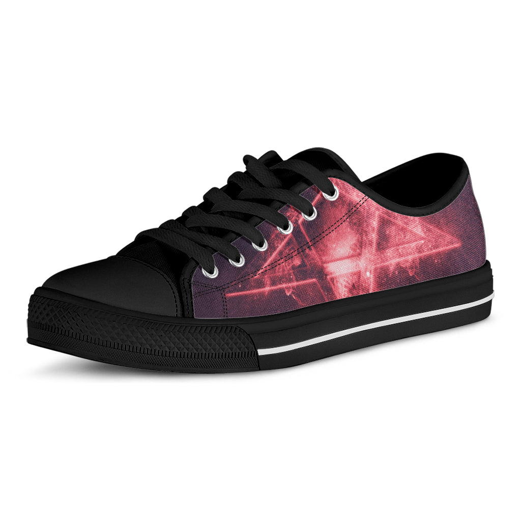 Fiery Reversed Pentagram Print Black Low Top Shoes 