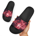Fiery Reversed Pentagram Print Black Slide Sandals