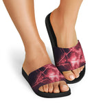 Fiery Reversed Pentagram Print Black Slide Sandals