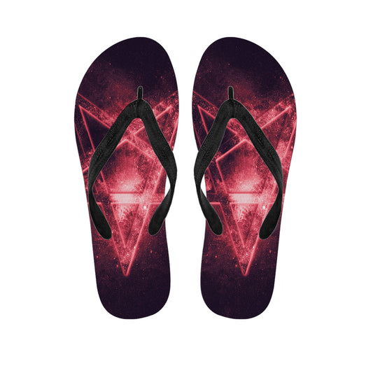 Fiery Reversed Pentagram Print Flip Flops
