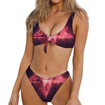 Fiery Reversed Pentagram Print Front Bow Tie Bikini