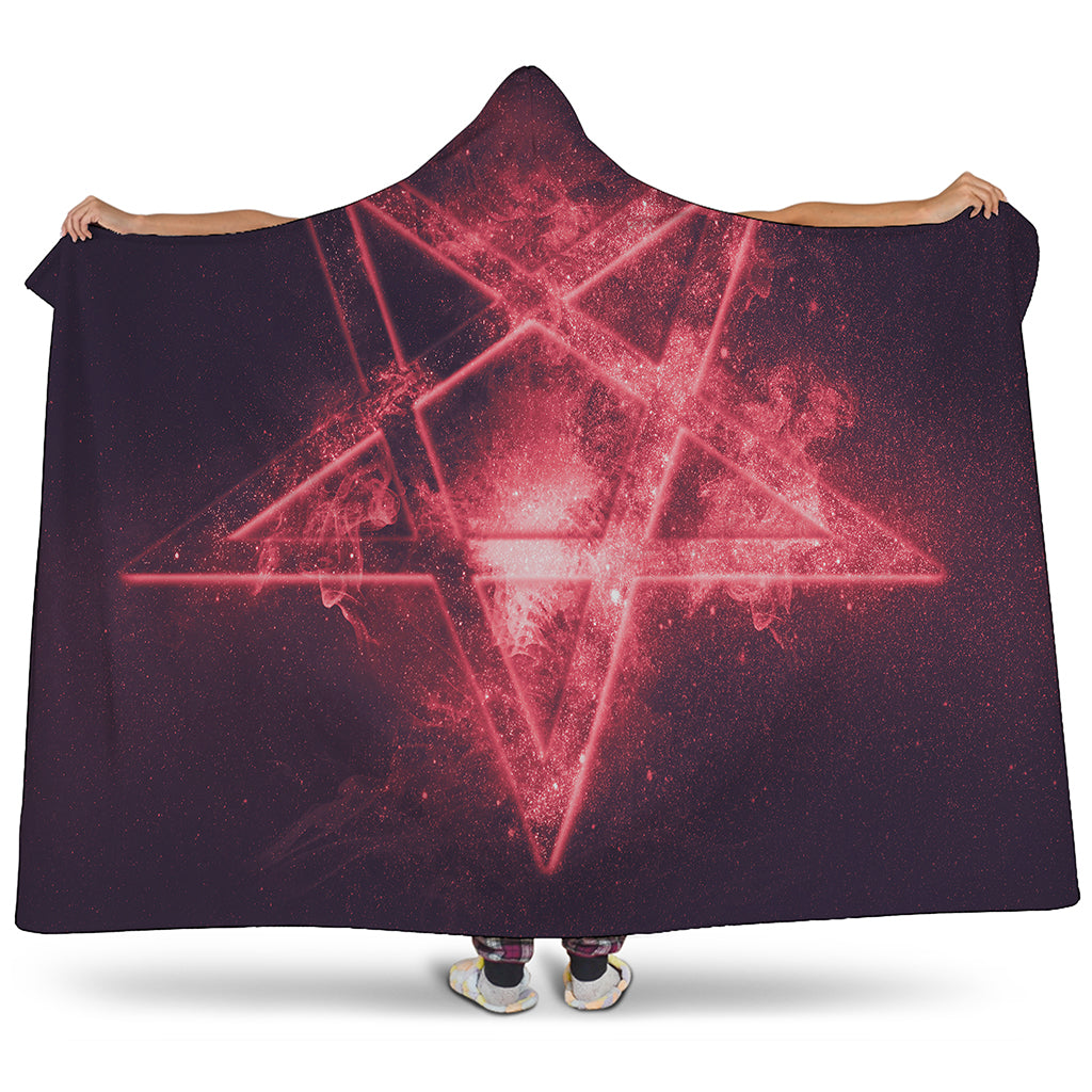 Fiery Reversed Pentagram Print Hooded Blanket