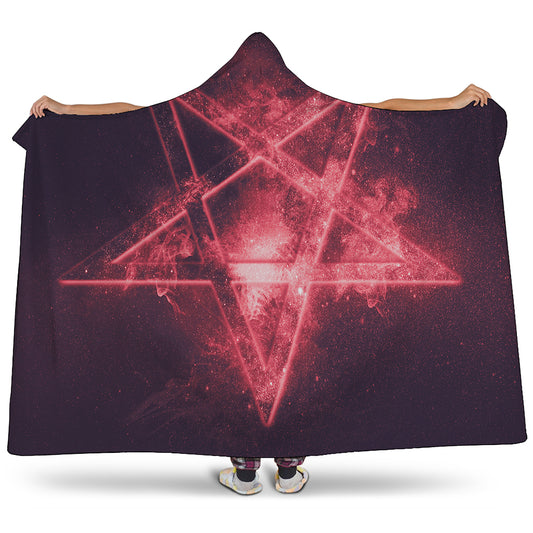 Fiery Reversed Pentagram Print Hooded Blanket