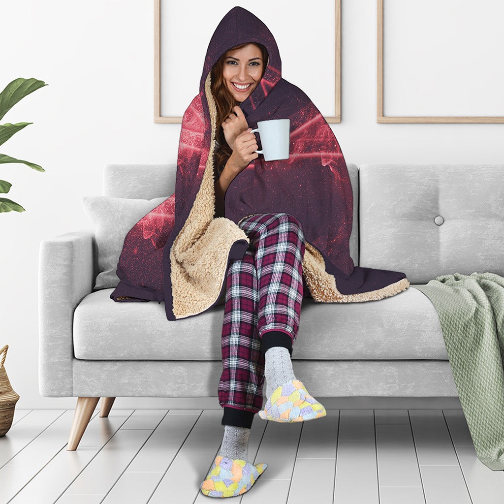 Fiery Reversed Pentagram Print Hooded Blanket