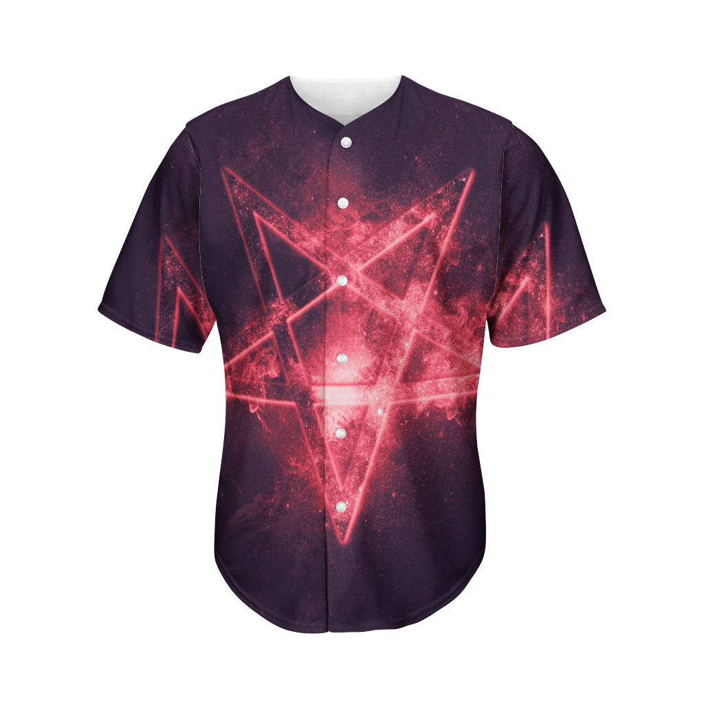 Fiery Reversed Pentagram Print Men's Baseball Jersey