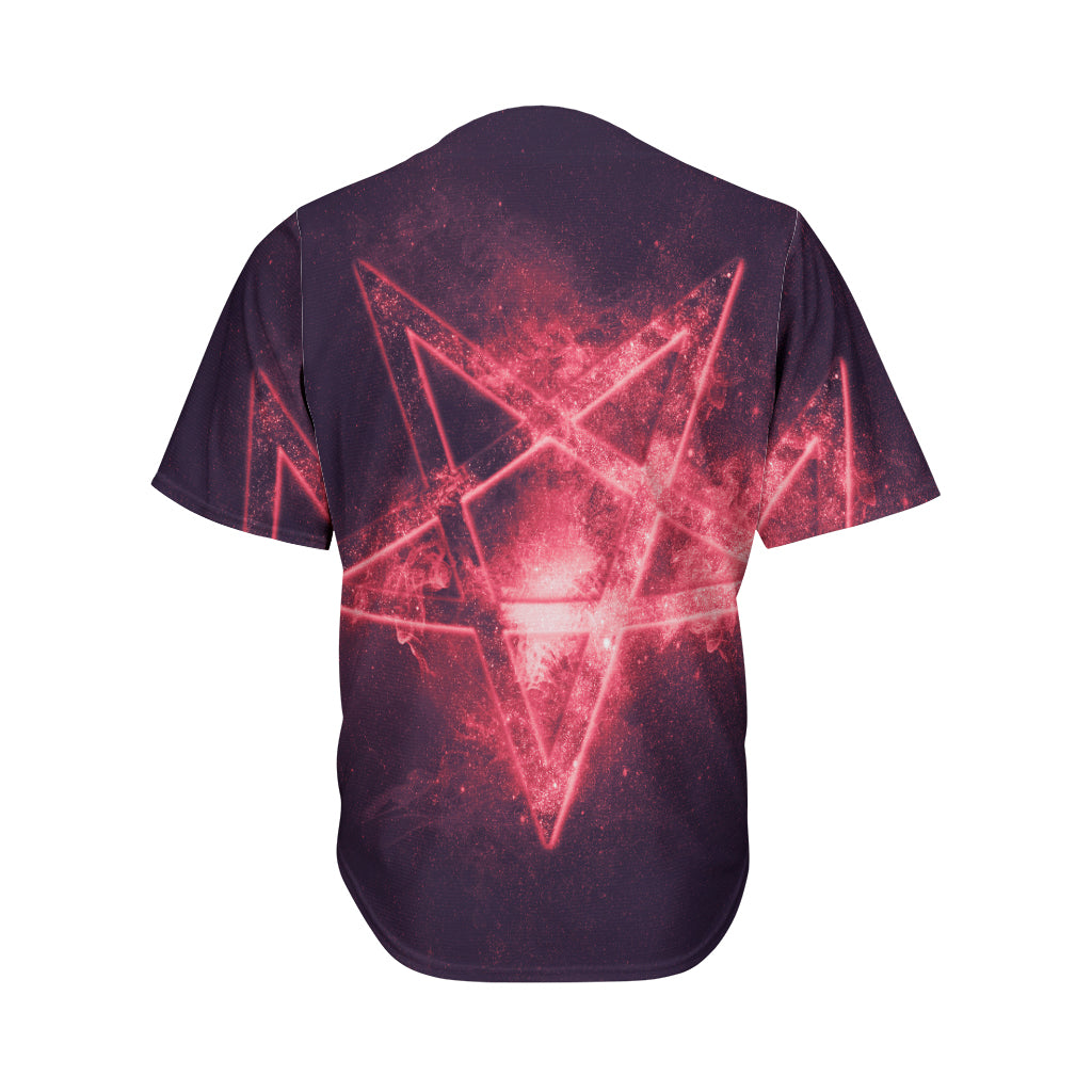 Fiery Reversed Pentagram Print Men's Baseball Jersey