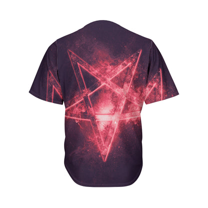 Fiery Reversed Pentagram Print Men's Baseball Jersey