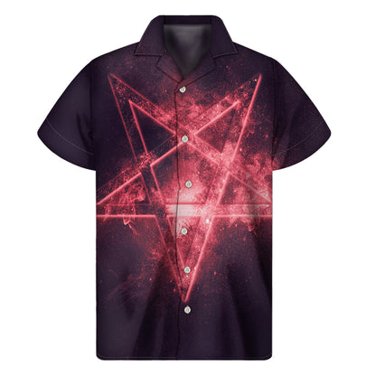 Fiery Reversed Pentagram Print Men's Short Sleeve Shirt