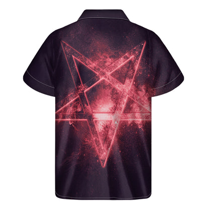 Fiery Reversed Pentagram Print Men's Short Sleeve Shirt