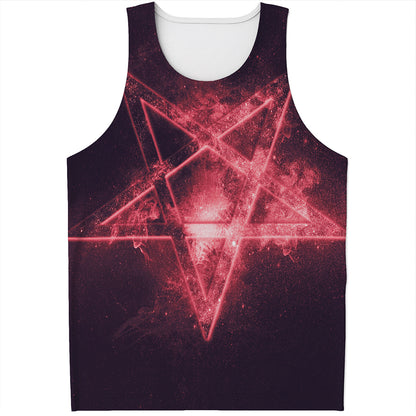 Fiery Reversed Pentagram Print Men's Tank Top