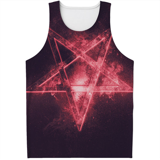 Fiery Reversed Pentagram Print Men's Tank Top