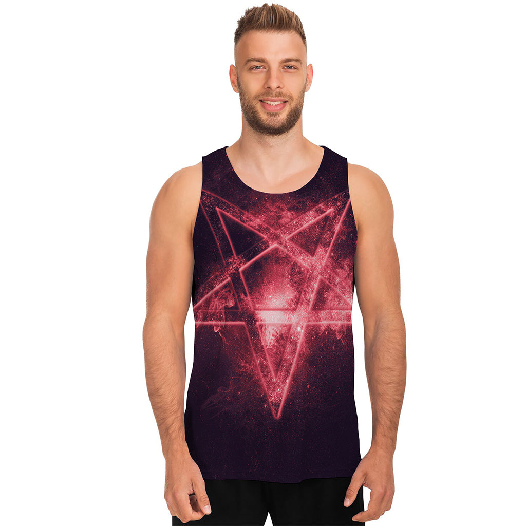 Fiery Reversed Pentagram Print Men's Tank Top