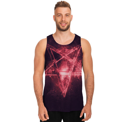 Fiery Reversed Pentagram Print Men's Tank Top