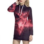 Fiery Reversed Pentagram Print Pullover Hoodie Dress