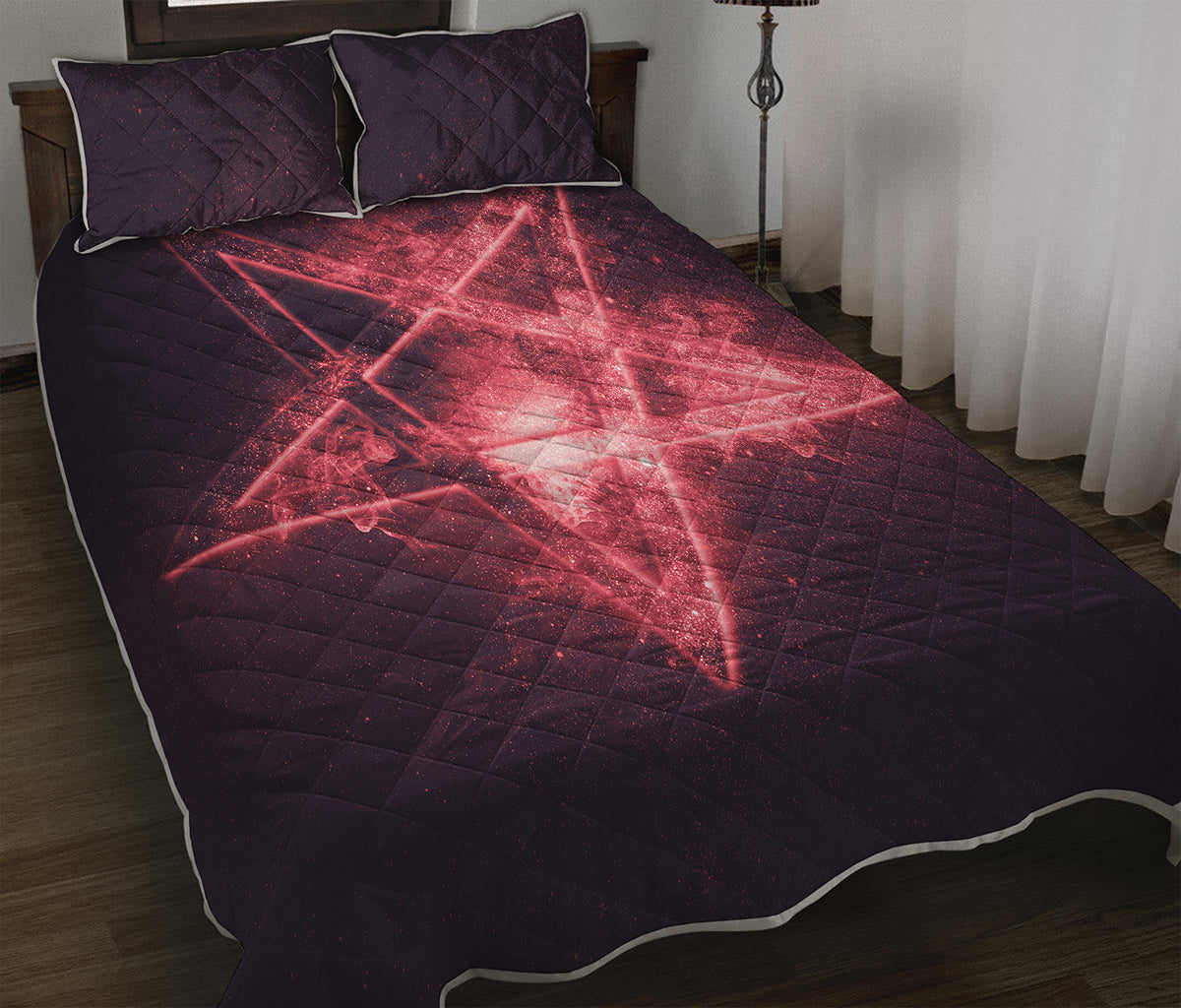 Fiery Reversed Pentagram Print Quilt Bed Set