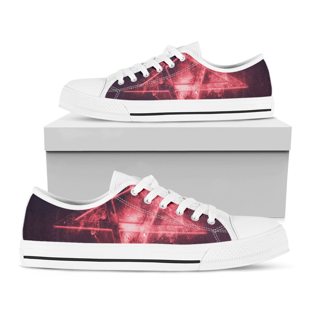 Fiery Reversed Pentagram Print White Low Top Shoes