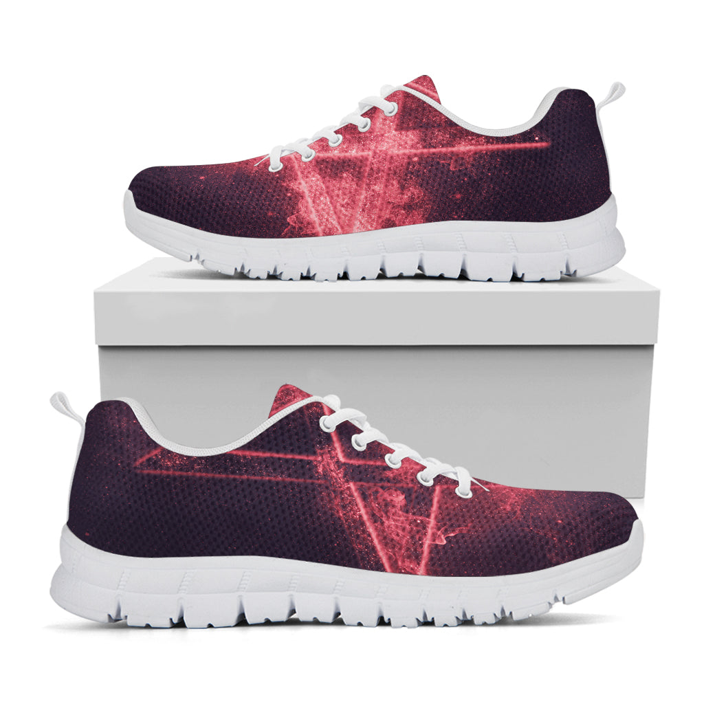 Fiery Reversed Pentagram Print White Sneakers