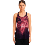 Fiery Reversed Pentagram Print Women's Racerback Tank Top