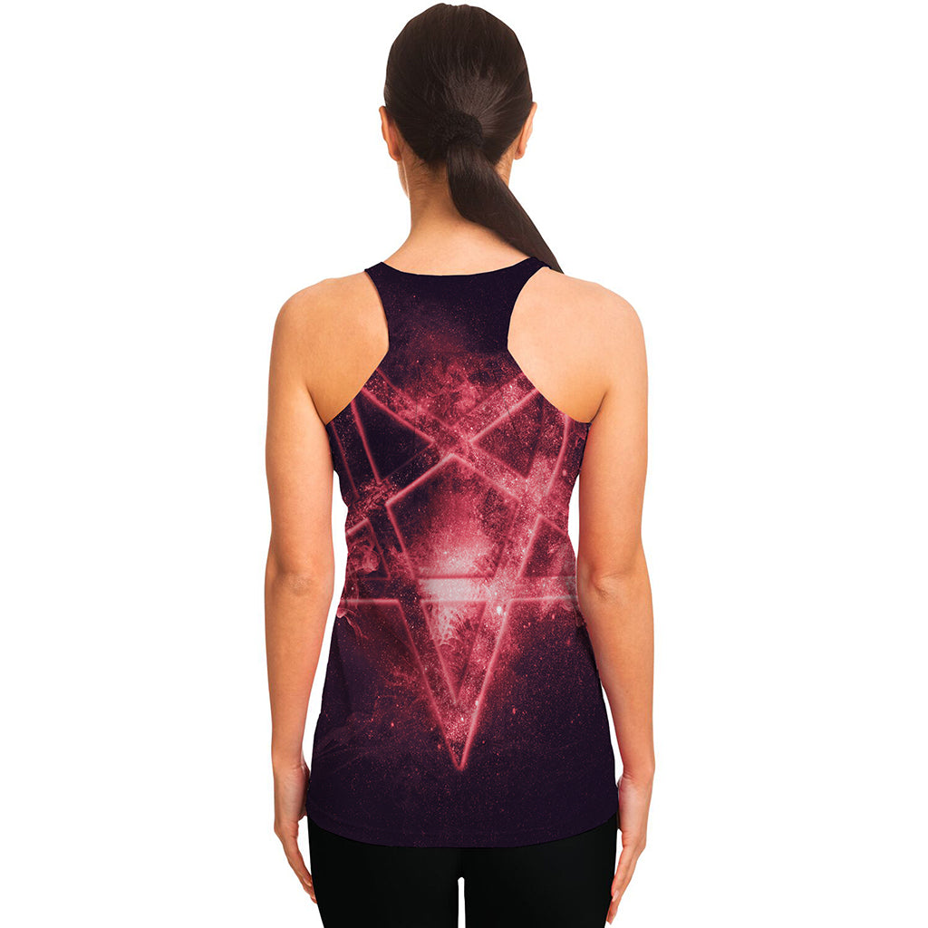 Fiery Reversed Pentagram Print Women's Racerback Tank Top