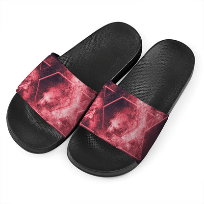 Fiery Star of David Print Black Slide Sandals
