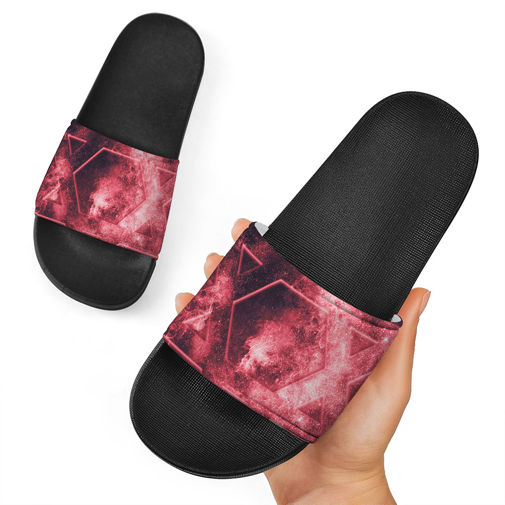 Fiery Star of David Print Black Slide Sandals