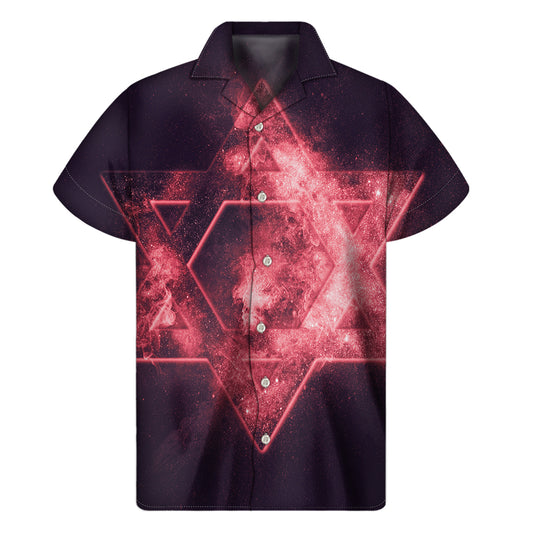 Fiery Star of David Print Men's Short Sleeve Shirt