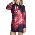 Fiery Star of David Print Pullover Hoodie Dress