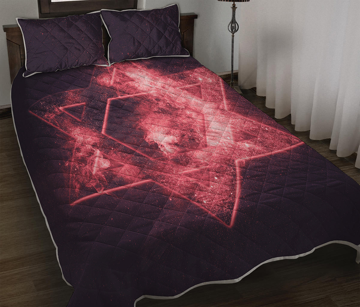 Fiery Star of David Print Quilt Bed Set