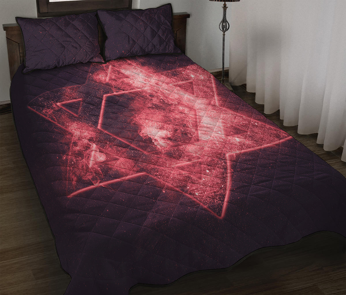 Fiery Star of David Print Quilt Bed Set