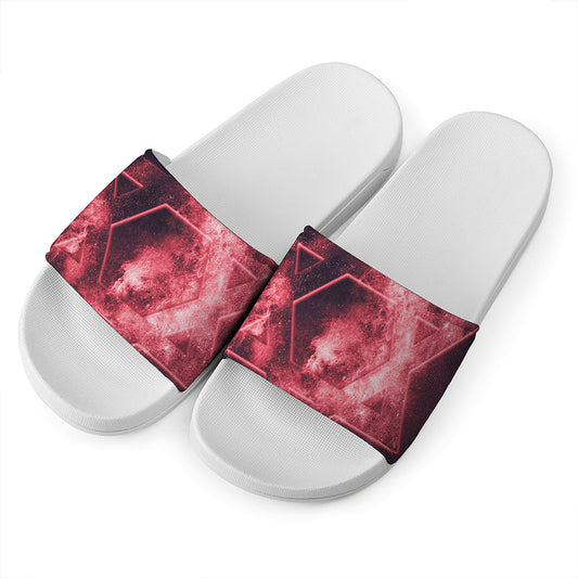 Fiery Star of David Print White Slide Sandals