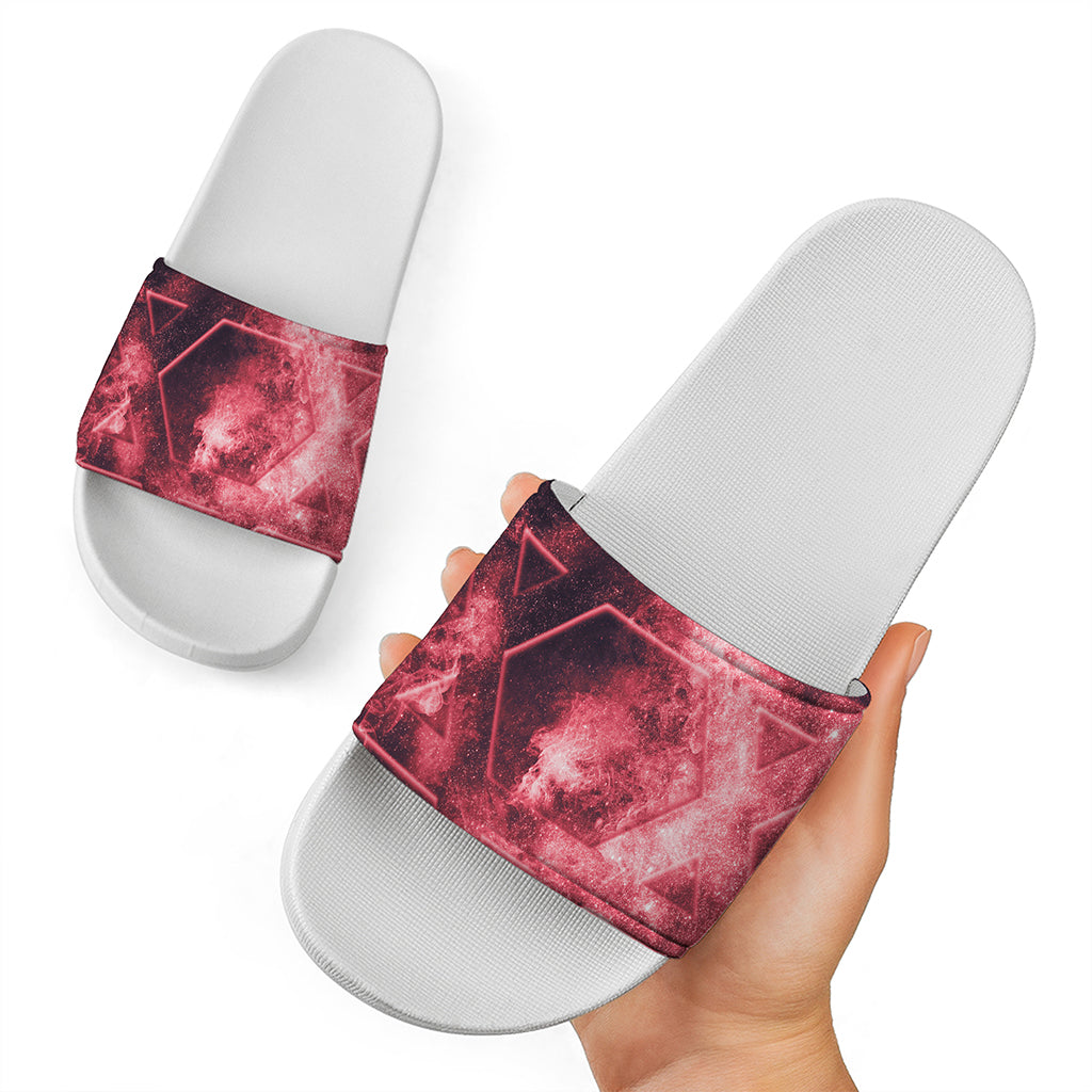 Fiery Star of David Print White Slide Sandals